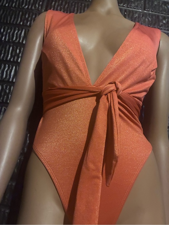 Other - Shimmering Rust Orange Knot-Front One-Piece